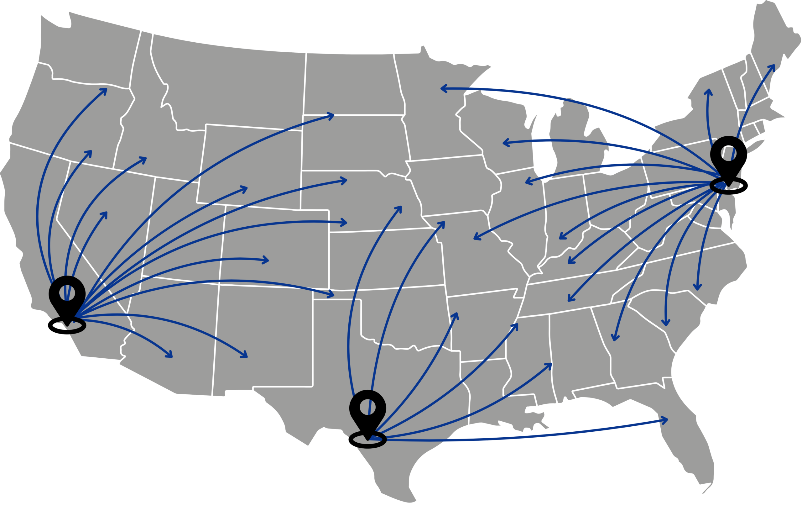 U.S. inland delivery network map